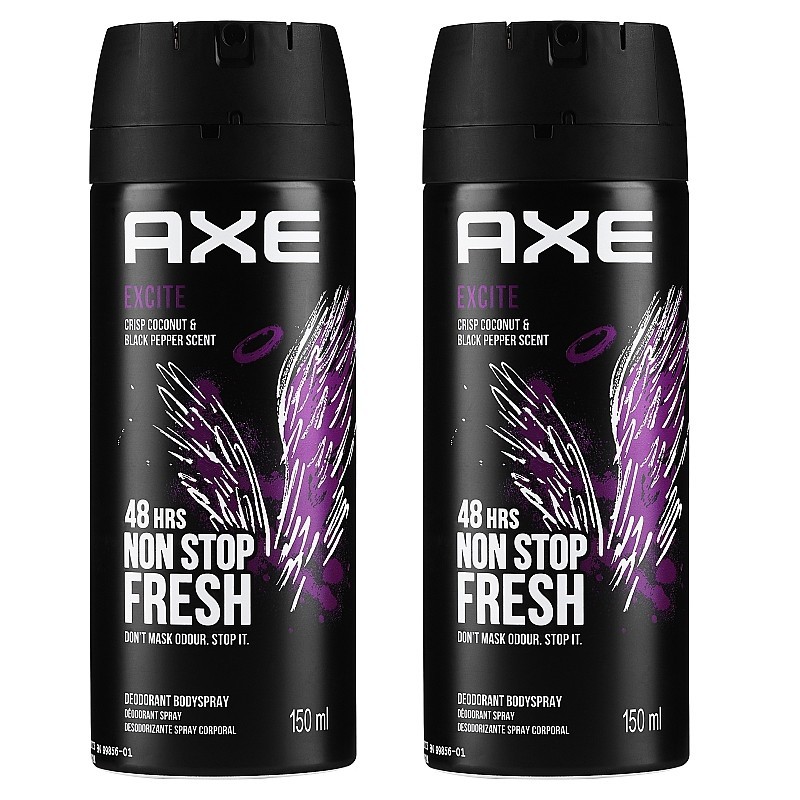 2 Pack Axe Excite for Men Deodorant Body Spray, 150ml (5.07 