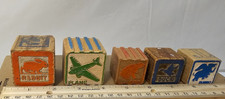 VTG Wooden Alphabet Animal Illustration Blocks 50s-60s Set Of 5 Distressed
