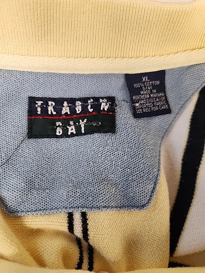 Trader Bay Polo Shirt Men's XL Yellow Stripe Short Sleeve 100% Cotton Preppy - Image 4 of 4