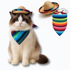 Adjustable Mexican Sombrero Hat and Scarf Set for Dogs   Funny Fiesta Photo P...