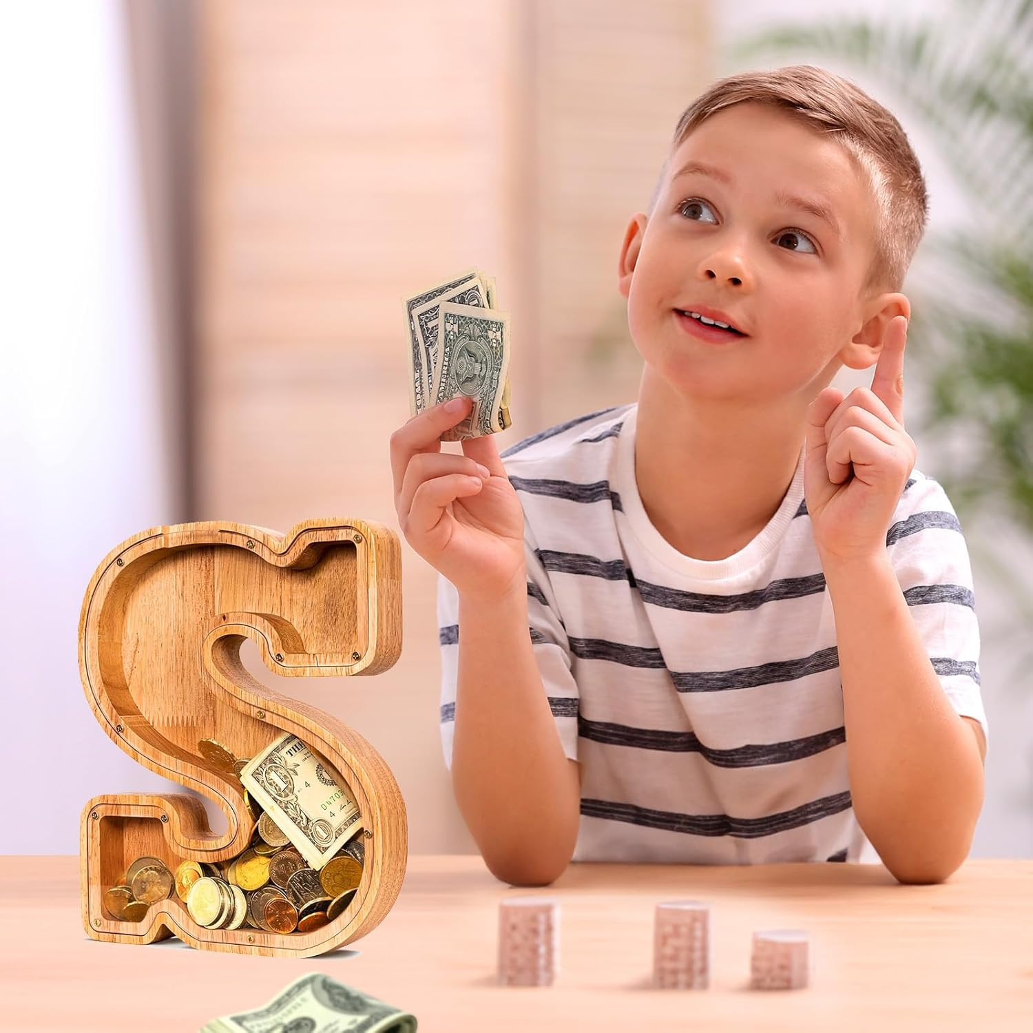 Wooden Letter Piggy Bank| Piggy Bank for Boys Girls Toddler| Alphabet S Money Ba