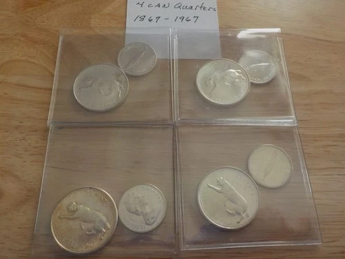 4     Canadian   silver    dimes   & Quarters    AU