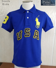 POLO Ralph Lauren BLUE USA Big Pony 3 Polo Shirt YOUTH KIDS Size 5