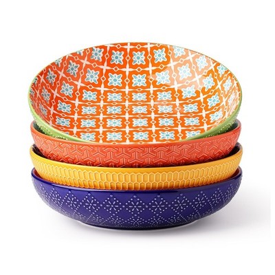 Ceramic Pasta Bowls - Large Colorful Serving Bowl Set (40 Oz Set of 4)