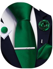 Solid Color Ties for Men Silk Satin Necktie and Pocket Square Emerald Green
