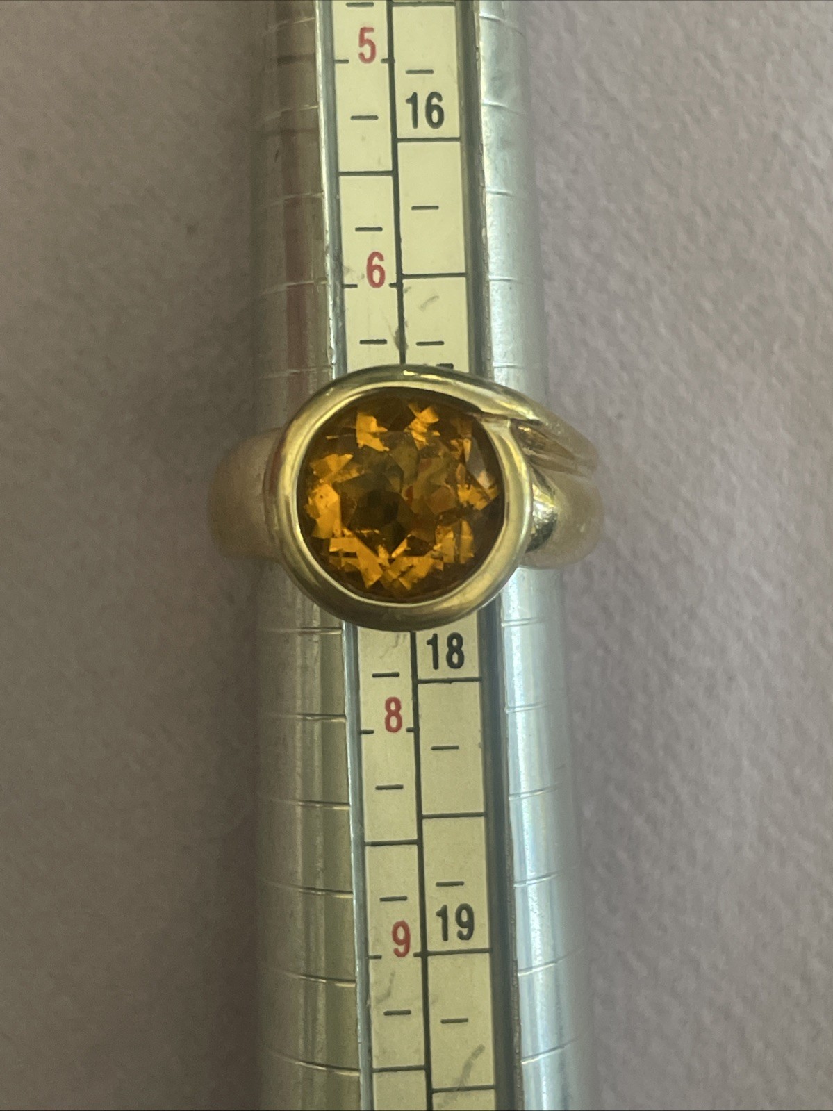 LARGE MULTIFACETED CITRINE SOLITAIRE RING Marked … - image 1