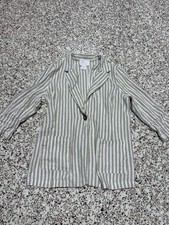 Halston boyfriend blazer women  s striped vertical cream  tan pattern XL