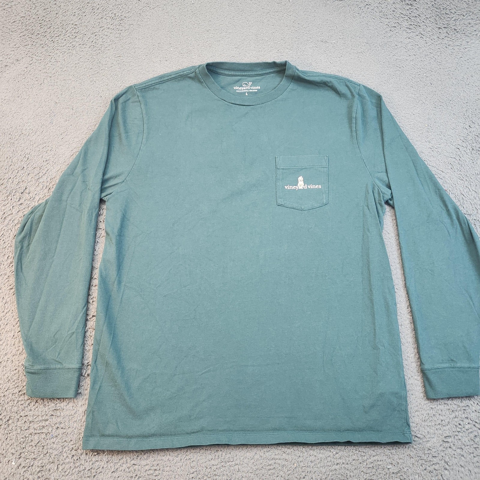 Vineyard Vines Shirt Mens Large Green Long Sleeve Pocket Christmas Graphic Dogs