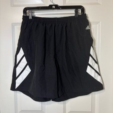 Adidas Black Shorts with White Stripes Men  s L Elastic Waist