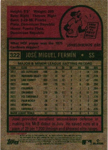 2024 Topps Heritage #322 José Fermín - Picture 2 of 2
