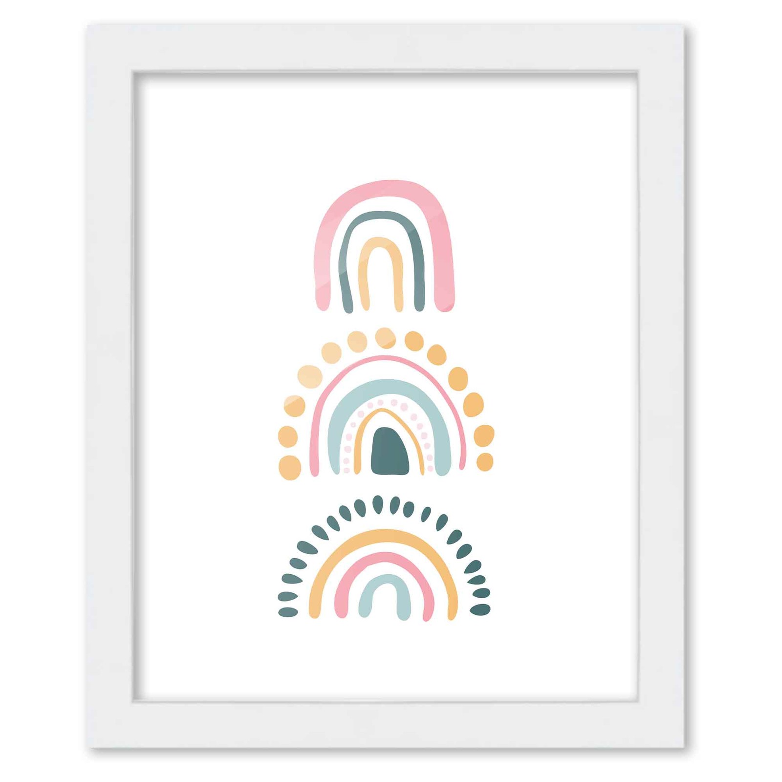 D Nursery Wall Art Boho Rainbow Poster In White Wood Frame For Kid Bed