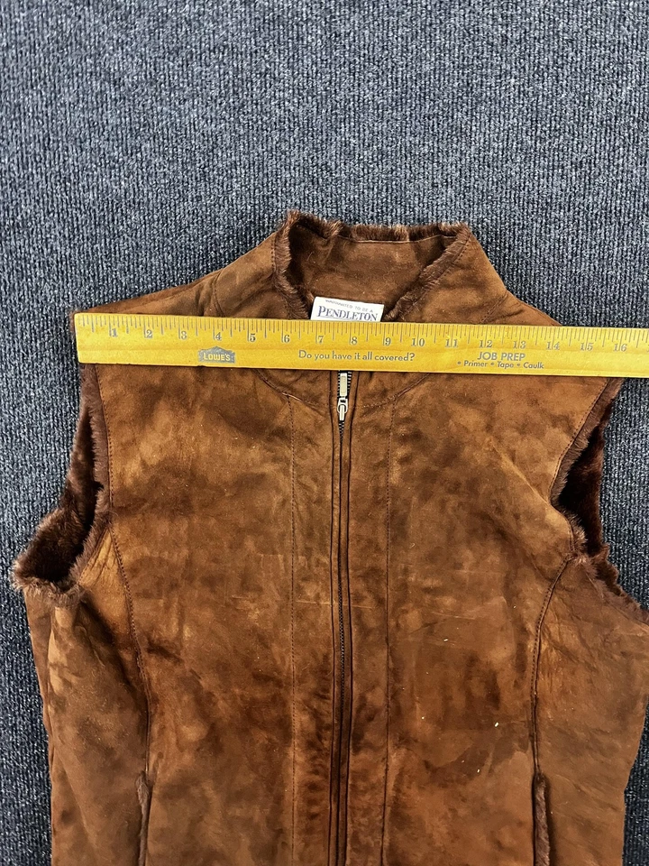 Pendleton Shearling Vest Womens Large Brown Lamb Leather Fur Lined Zip Front - Image 4 of 4