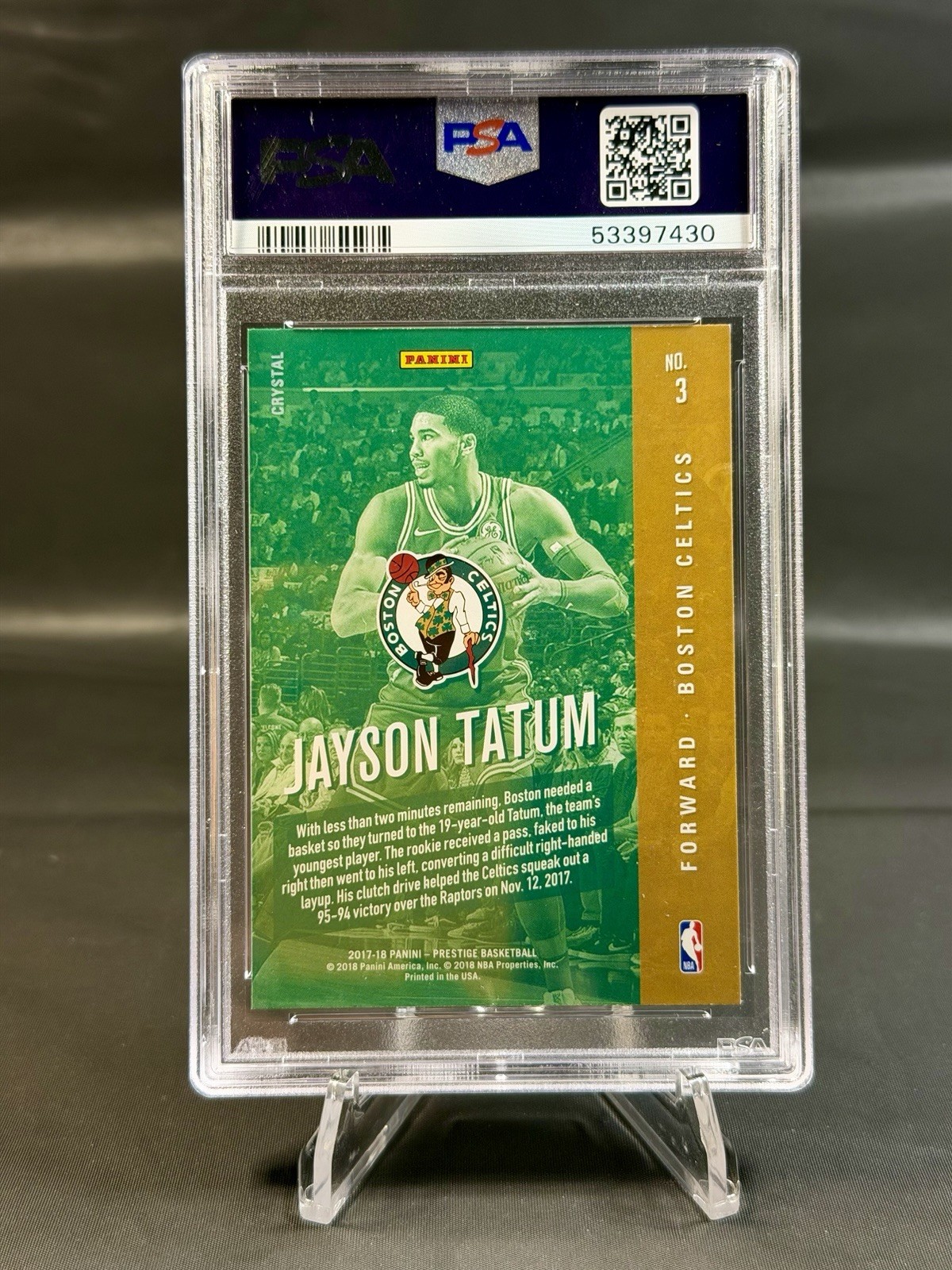 2017-18 JAYSON TATUM PANINI PRESTIGE #3 Rookie Class CRYSTAL PSA 10 LOW POP view 2