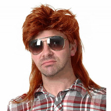 Orange Mullet Wig for Men Retro 70S 80S Disco Rocker Curly Punk Party Halloween