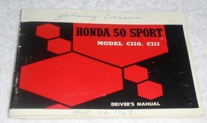 Honda 50 Sport C110 C111 Owner Driver's Manual 1963 Complete W/Wiring Diagram