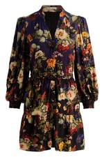 Alice + Olivia Antonette Womens Floral Long Sleeve Mini Shirt Dress Black Size 4