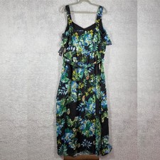 NWT Adrianna Papell Tropical Print Burnout Maxi Dress Sz 14 Black Floral Ruffle