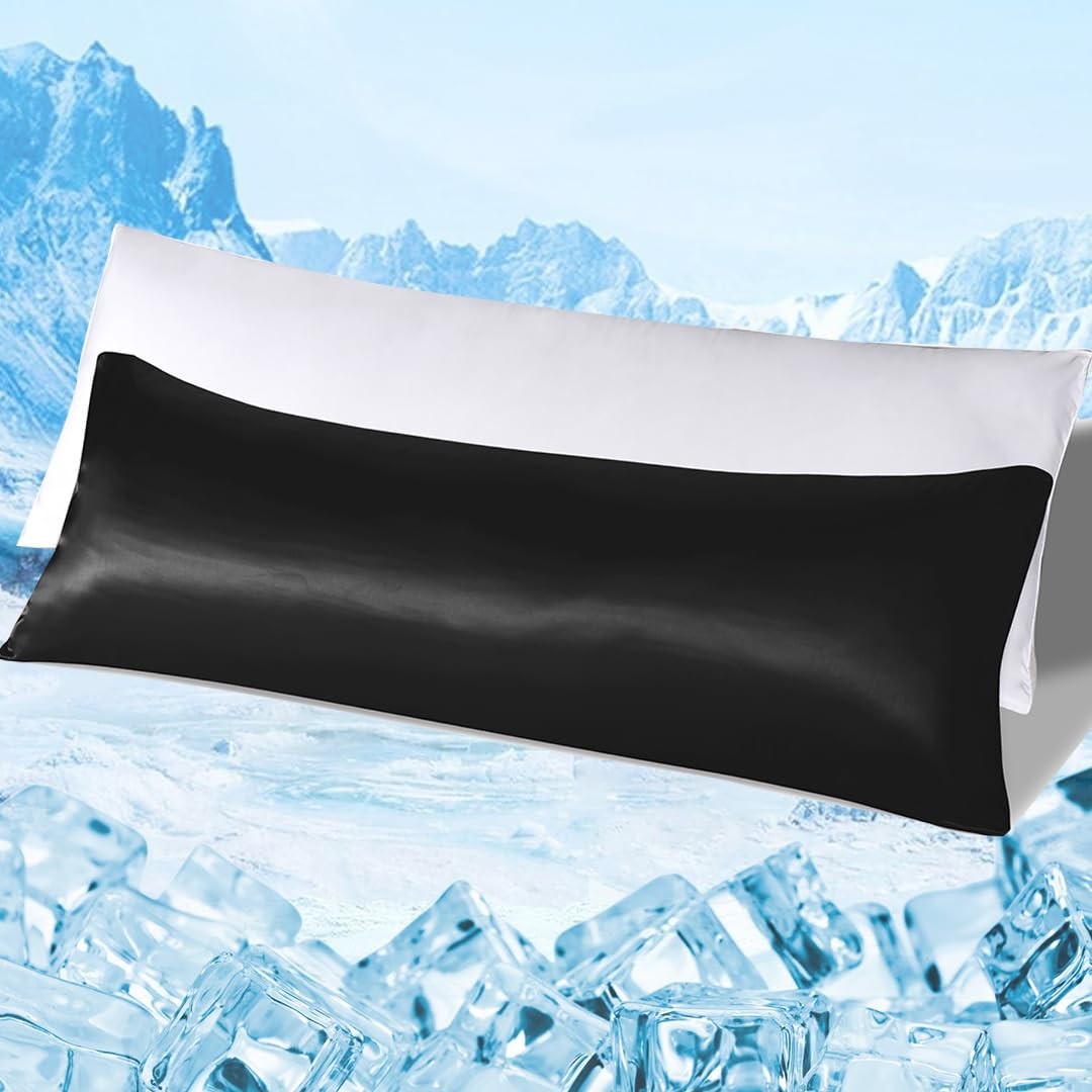 Cooling Long Body Pillow with Satin Cover & Zipper for Comfort