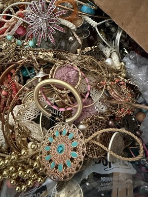 3 lbs Mixed Jewelry Lot Good Broken Tangled Wear Repair all Tones
