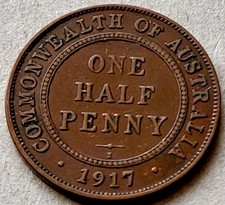 1917-I  🇦🇺 AUSTRALIA HALF PENNY WORLD COIN KM22 VERY FINE GEORGE V