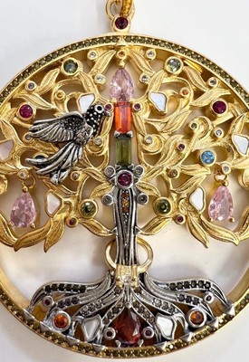 ECHTER Multi Edelstein 14K Gold 925 BAUM DER LIEBE Halskette Jubiläum MASSIV ECHT