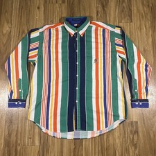 Vintage Tommy Hilfiger Shirt Mens XL Multicolor Stripe Button Down Crest 90s