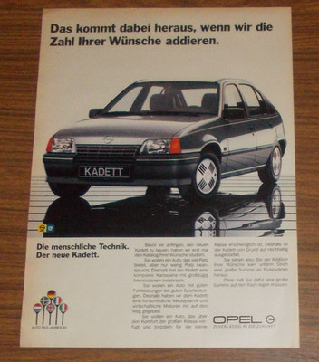 Seltene Werbung OPEL KADETT - Anzahl Ihrer Wünsche addiert 1985