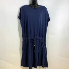 C & C California XL Blue Drawstring Waist Short Sleeve Casual Dress