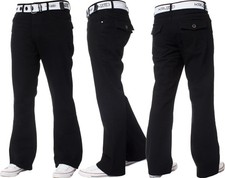 Kruze Mens Bootcut Jeans Wide Leg Flared Denim Trousers Pants Free Belt UK Sizes