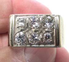 Men's Antique 14k White Gold Diamond Ring VS1-SI1 Mine Cut Size 10 NO RESERVE