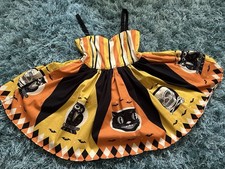 The Oblong Box Shop Black Orange Gold Pinup A-line Gothbilly Sun Dress Size M