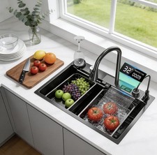 Kitchen Sink With Multiple Stainless Steel LED Waterfall Accessories Pull-Out UK