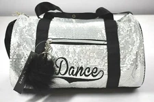Danz N Motion Danshuz Girls Silver Black Sequin Duffle Dance Bag Small New
