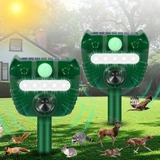 2Pcs Solar UltrasonicYard Animal Repeller with Motion Sensor and Deterrent Light