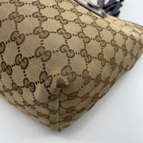 Auth Gucci GG Canvas Leather Beige Tote Bag NS041597 - Picture 11 of 20