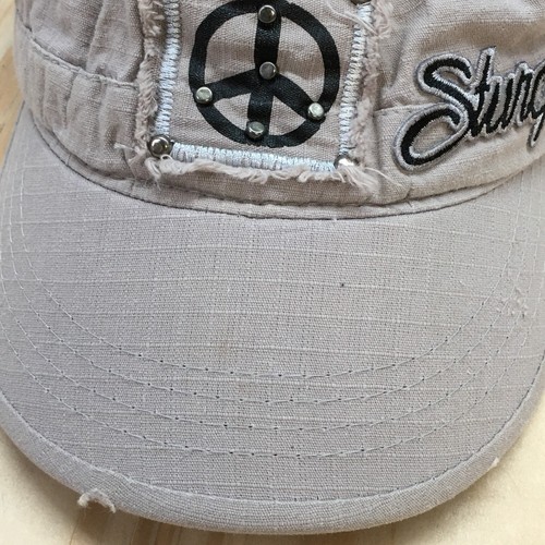 Sturgis Peace Flat Top Army Cap Womens Gray OS Adjustable Studded Curved Brim - Picture 3 of 11