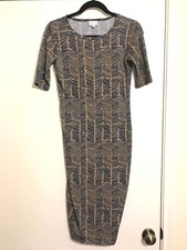 LULAROE Julia Dress XS Broken CHEVRON Beige Tan Blue SEXY Fitted MADE IN USA HTF