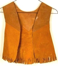Vintage Leather Fringe Vest Western Cowboy Youth Outfit-USA
