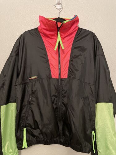 Vintage 90s Mens Columbia Medium 3 in 1 Ski Jacket Color Block Fleece Lined Neon - Picture 1 of 18
