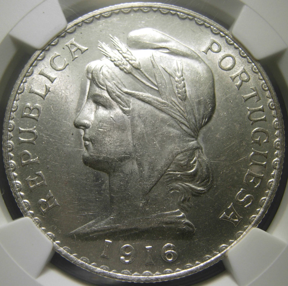 1916 ポルトガル 1 エスクード シルバー コイン クラウン リスボン造幣局 UNC MS +++ ポルトガル 1エスキュード銀貨