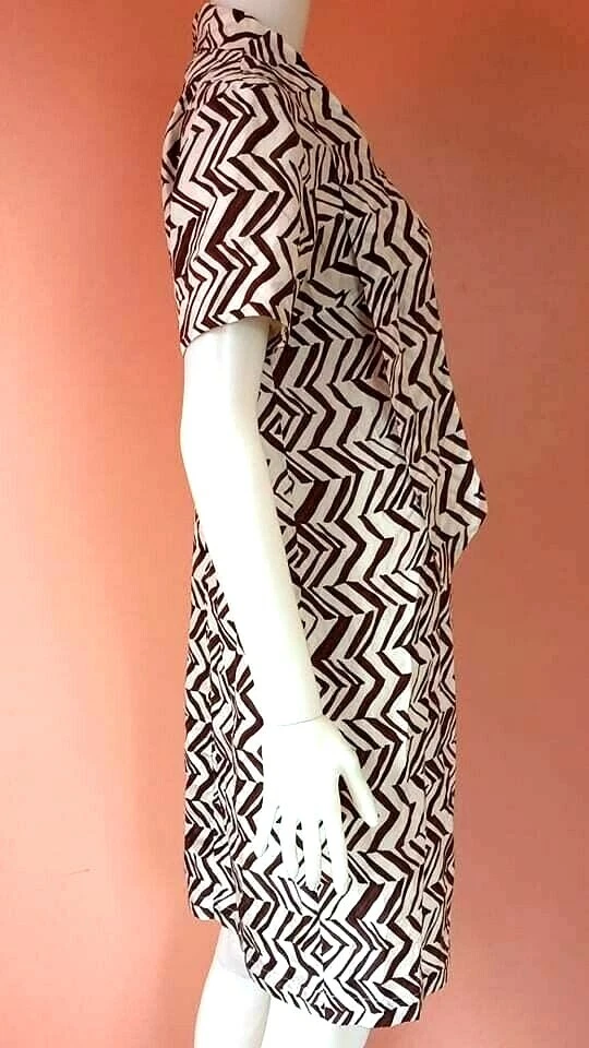 MARNI H&M 领带-FRONT 雪佛龙印花丝绸连衣裙棕色/象牙色 US 4 码 — 第 4/4 张图片