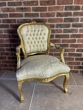 French Louis Style Shabby Chic Chair Light Gold Damask With Gold Frame