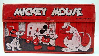 c. 1935 Dixon MICKEY MOUSE & BOXING KANGAROO large size Pencil Box #2715