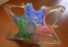 Vintage - Murano Glass Pastel Star Multicolor Stretch Glass Basket - Nice 