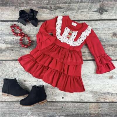 New OOH La LLama Size 4T Red Ruffle Dress