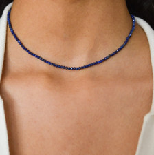 Lapis Lazuli 3mm Tiny Beaded Choker Healing Dainty Women Crystal Necklace Gifts