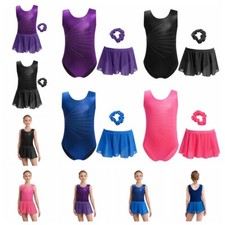 Kids Girls Leotard With Skirt Solo Bodysuit And Skirts Sleeveless Unitard Show
