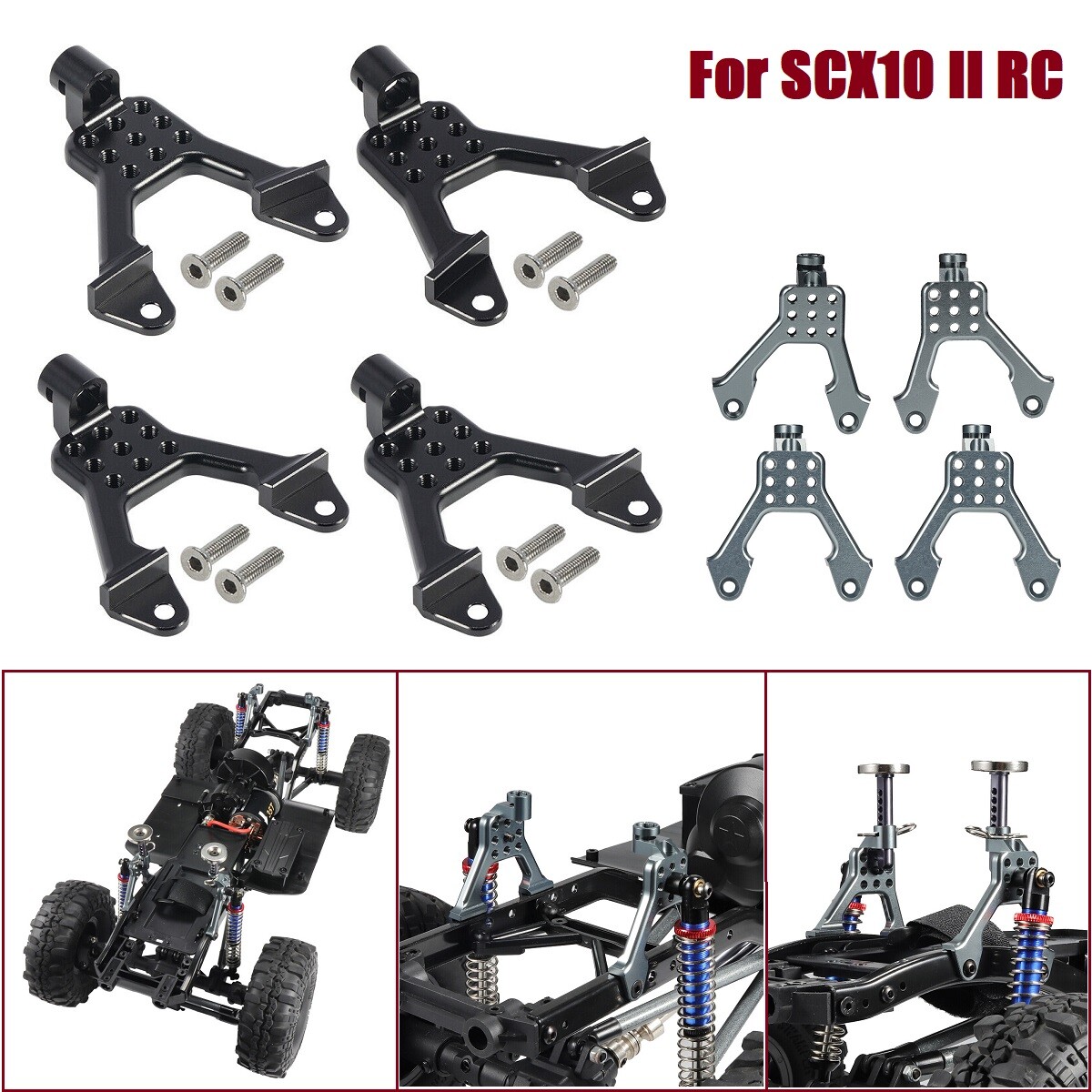 Axial SCX10 II Aluminum Rear Shock Hoops Upgrade Parts (AX90046, AX90047) - 1 Pair Set, Black - View #3