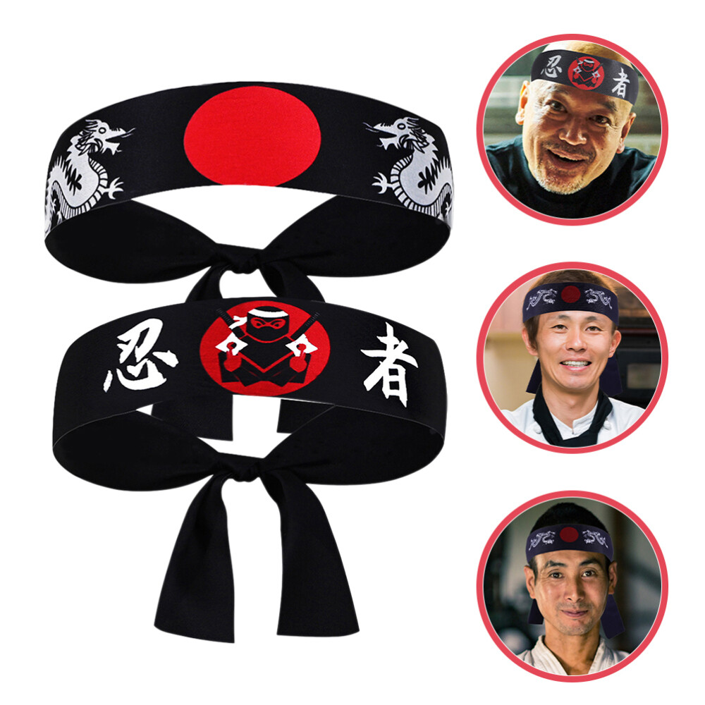 2Pcs Japanese Headbands Sushi Chef Headbands Karate Headband Tie on