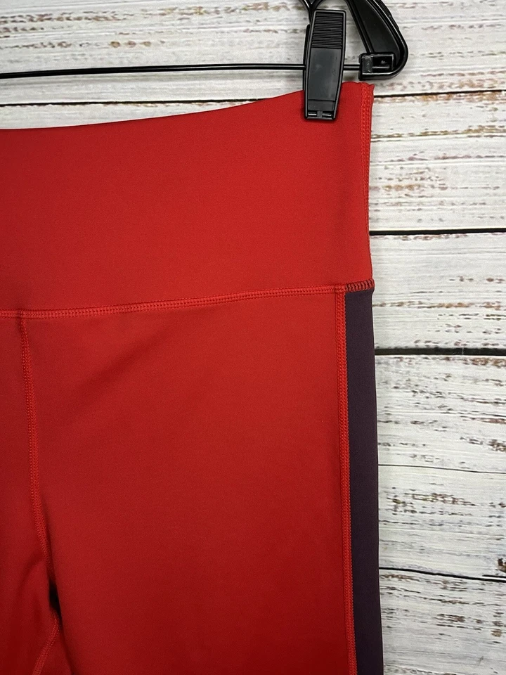 Zyia Active Leggings Mujer 14-16 Rojo Realty Rayas Ligero y Apretado Alto Tiro Capri Foto 2 de 4